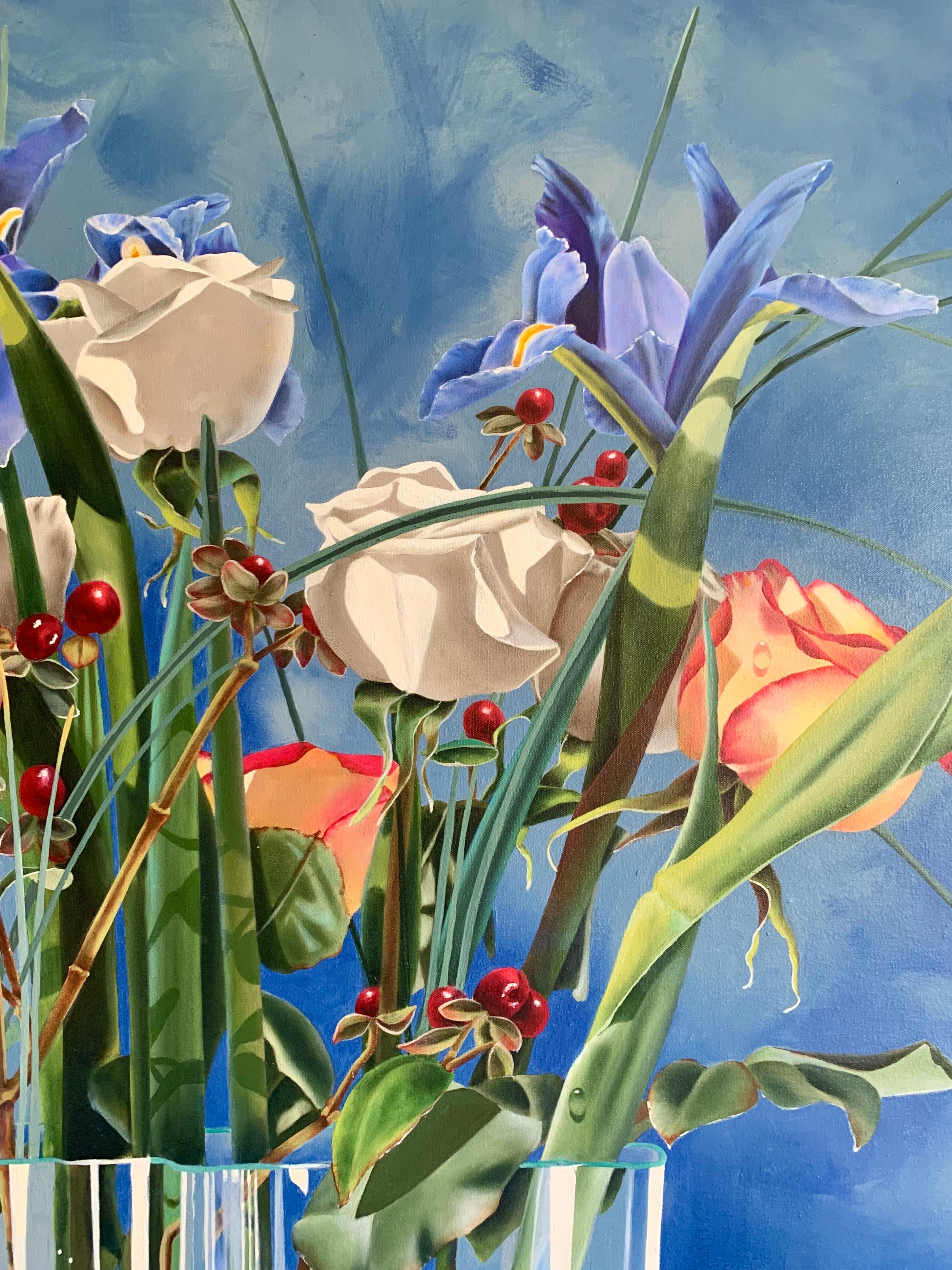 Bouquet with Aalto Vase; Ora Sorensen Oil on canvas 46 1/4”x 60” For Sale 1