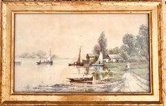 Antique ( Fishing Boats) Samuel Mulholland (Franklin Rockefeller family) WC & Oil $5, 000