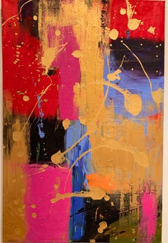 "Circus, Circus" Patti Dibenedetto 82" x 54" Abstract Acrylic w Gold $8, 000