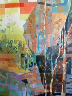 Breaking Through, Abstract Realism, Blue Green Painting Canvas Wooded Landscape