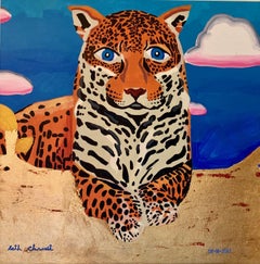 "The Jaguar"   Acrylic on Canvas w Gold Leaf , by Seth Chwast 27”x27” $850