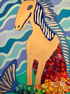 " Fantasy Hippocampus sitting on the Ocean Floor " Oil and Acrylic w Gold paint