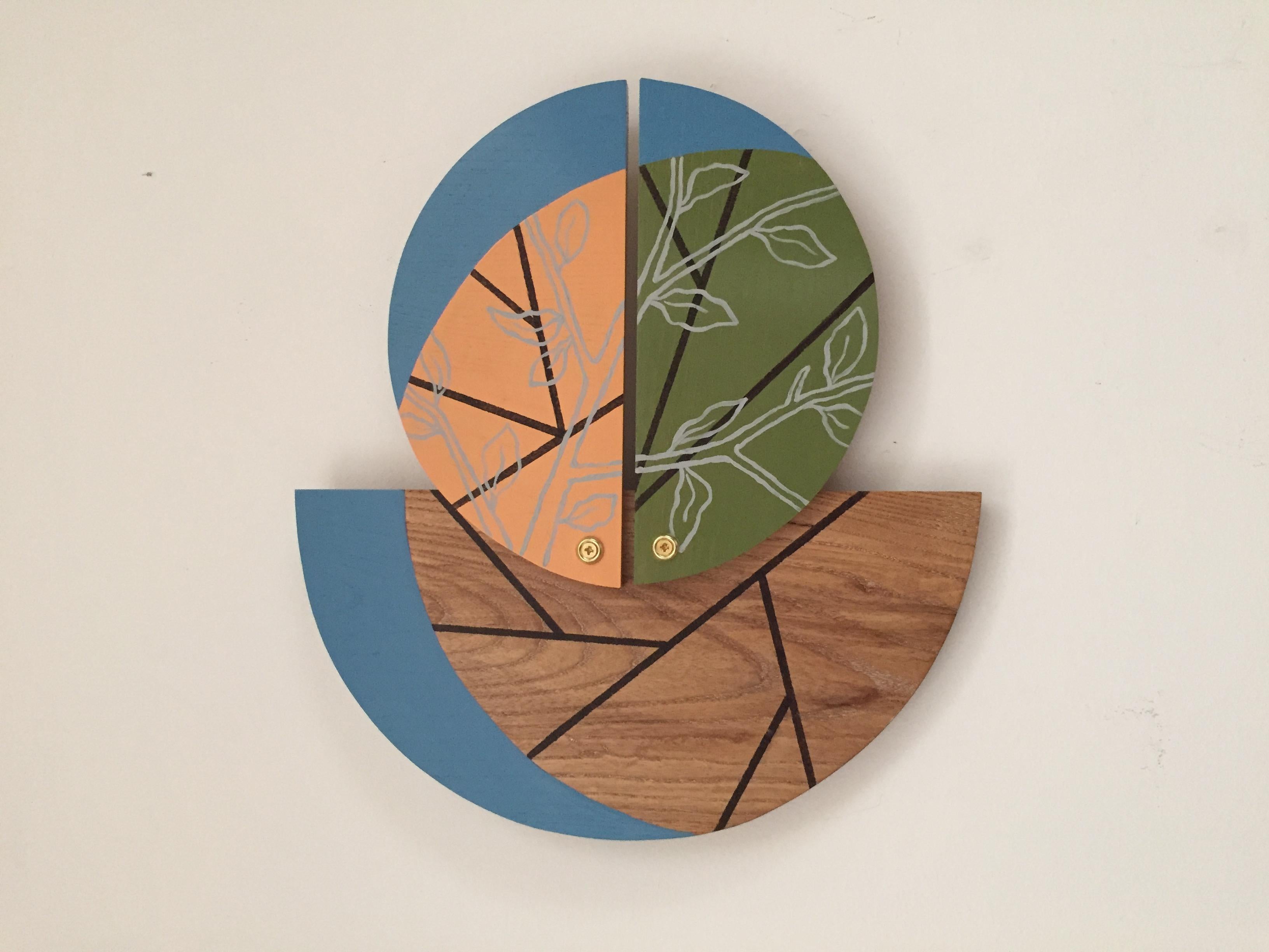 Charlotte Lees Still-Life Sculpture - "Earth Series,  Wall sculpture, hand painting and carving on wood 14" x 16" x 1"