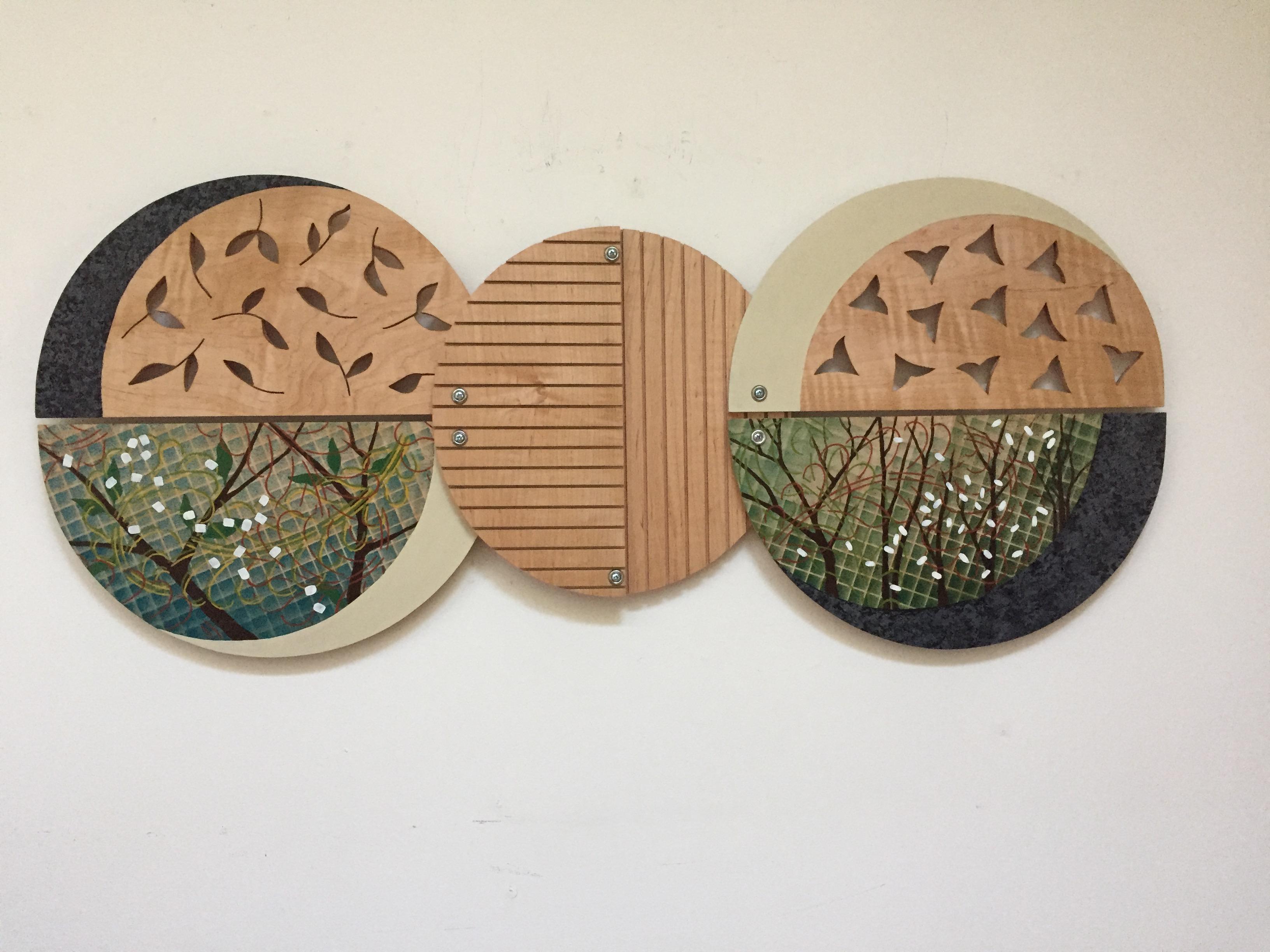 Charlotte Lees Still-Life Sculpture - "Earth Series, 7",  Wall sculpture, hand painting and carving on wood 