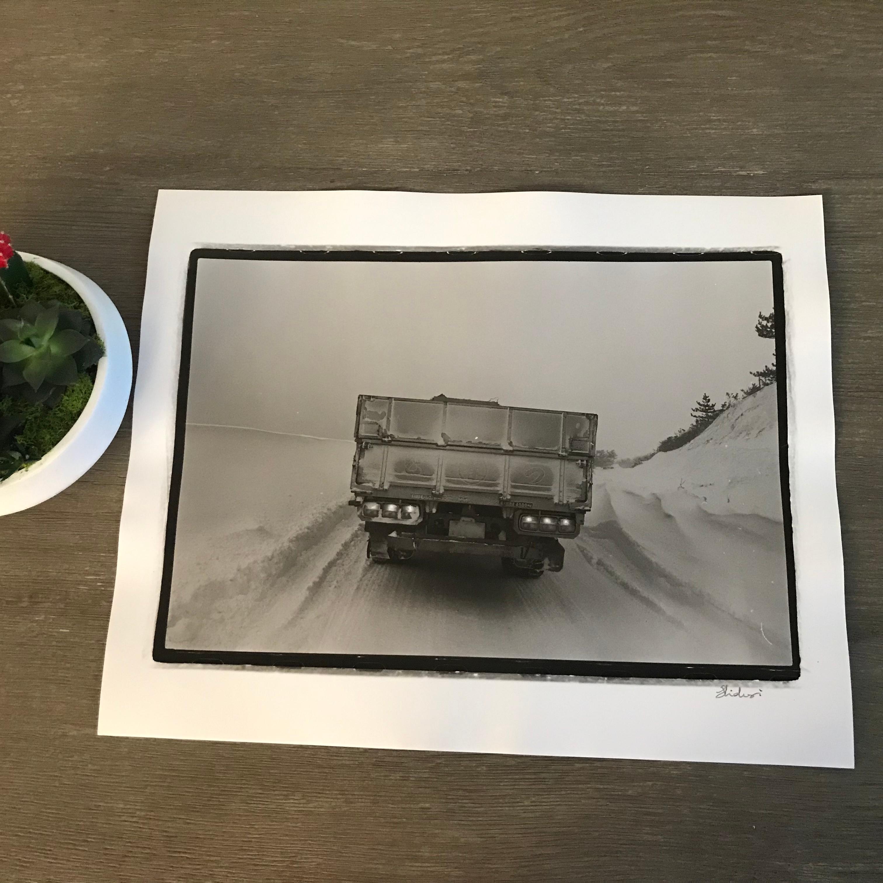 Hideoki, Black & White, Photography, Truck on Snowy Road, Japan, 1978, 16