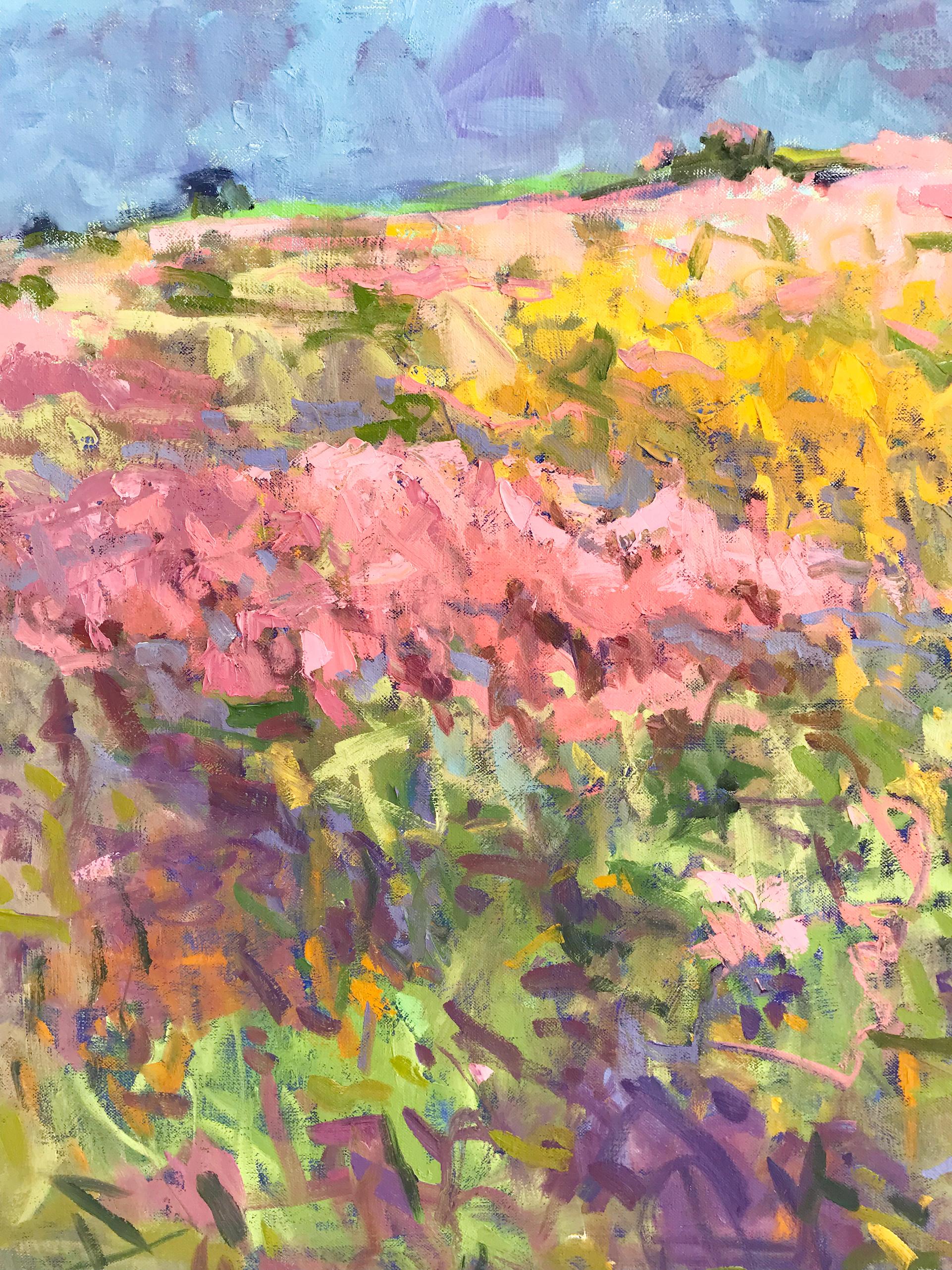 Pink Hill, Mountain - Abstract Expressionist Painting by Priscilla Whitlock