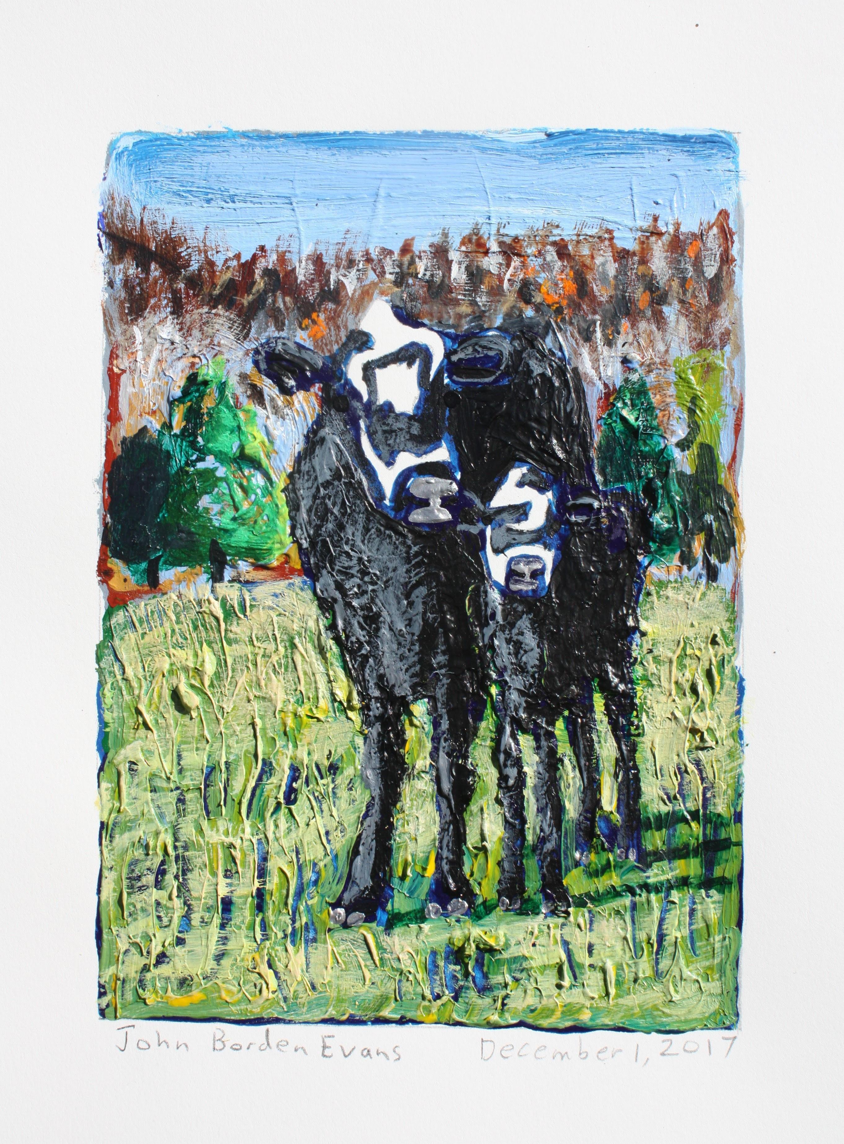 John Borden Evans Landscape Painting - Cow and Calf