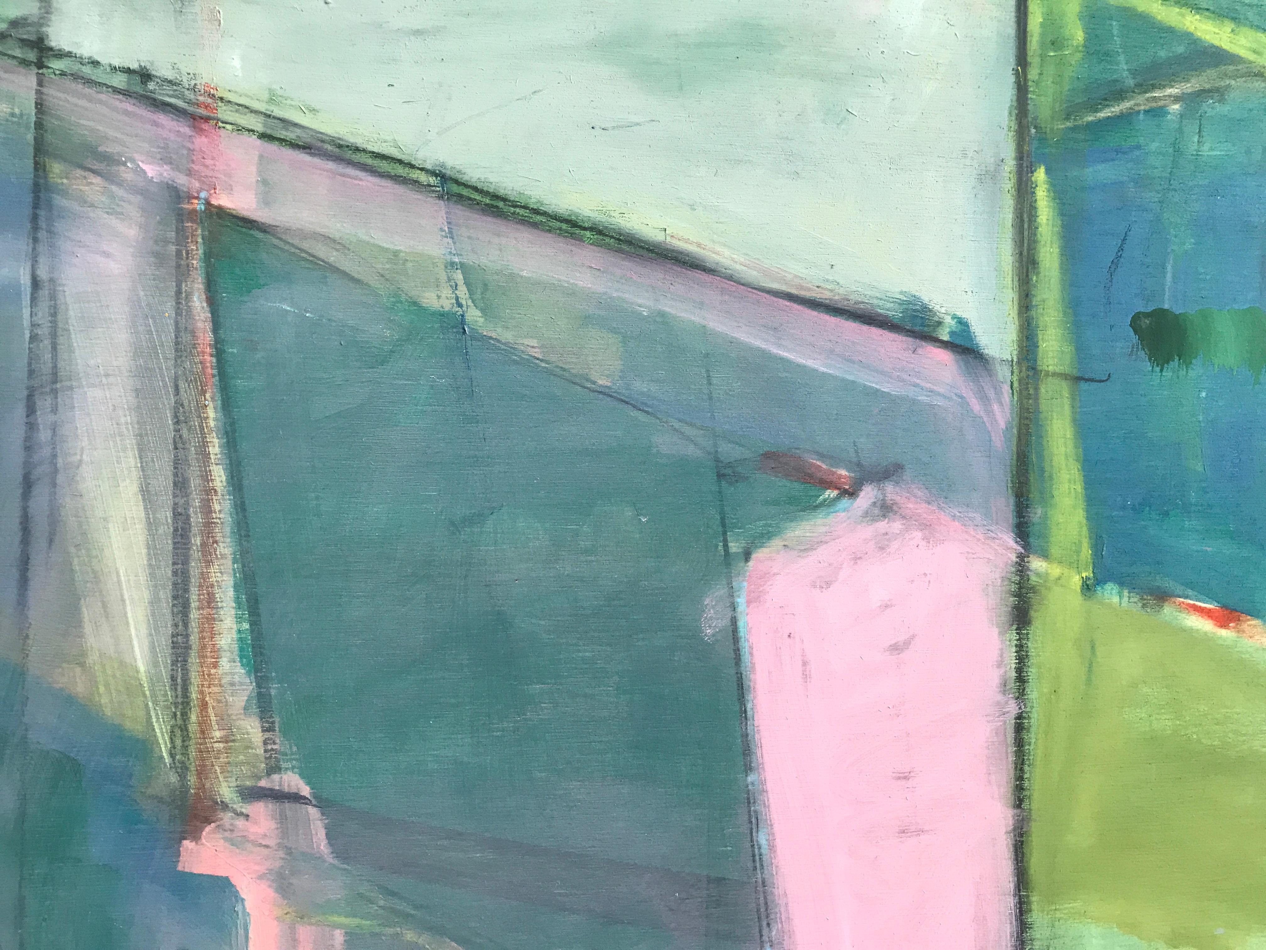 Rural Divisions - Gray Landscape Painting by Cate West Zahl