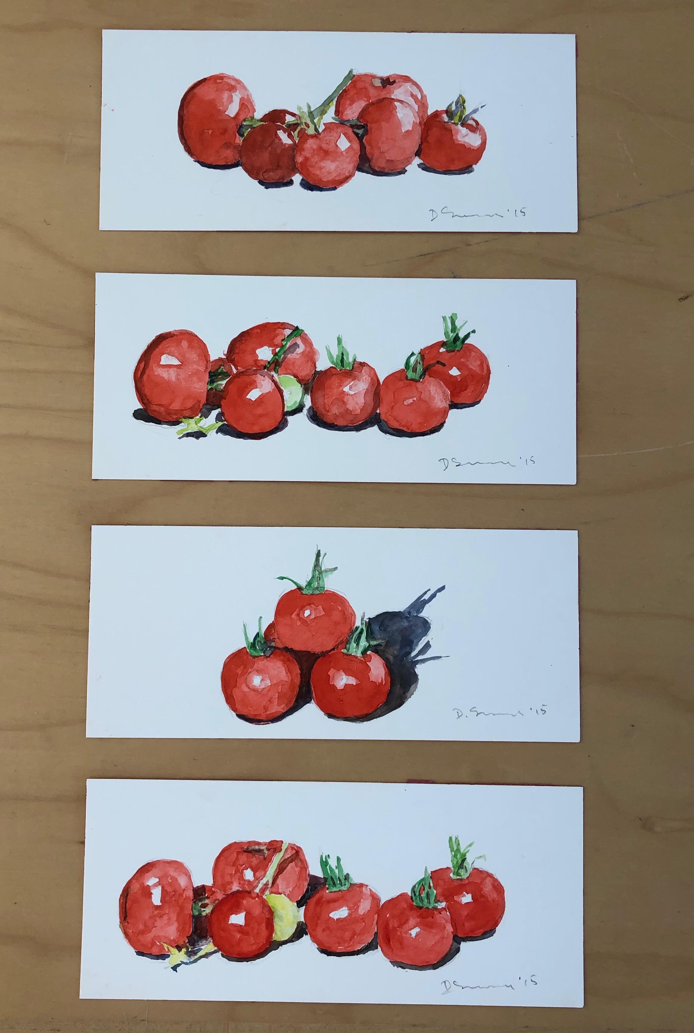 Tomatoes  - Blue Still-Life Painting by David Summers