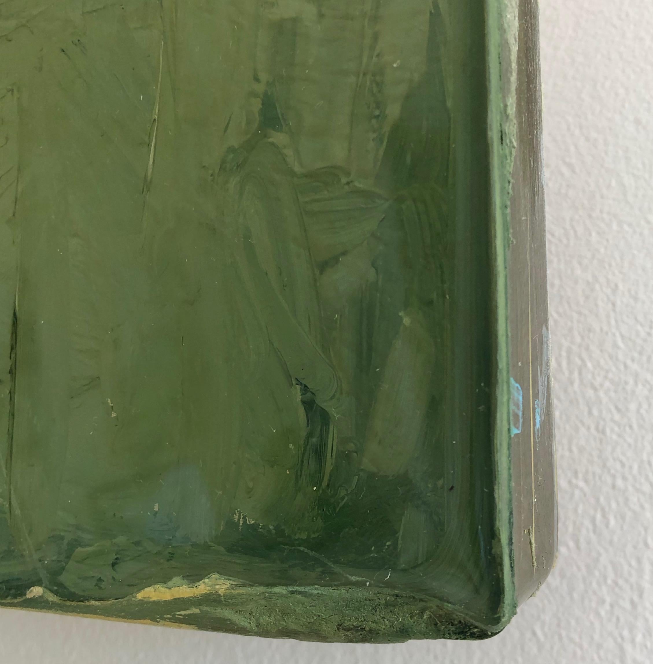 In this unique glowing and reflective resin and oil creation, Ana Rendich blurs the boundary between sculpture and painting. The artist writes: 