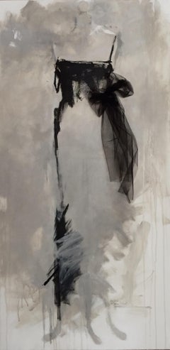 Unapologetic - 60 "x30", Vestito dipinto, Figurativo, Arco strutturato, Nero, Beige