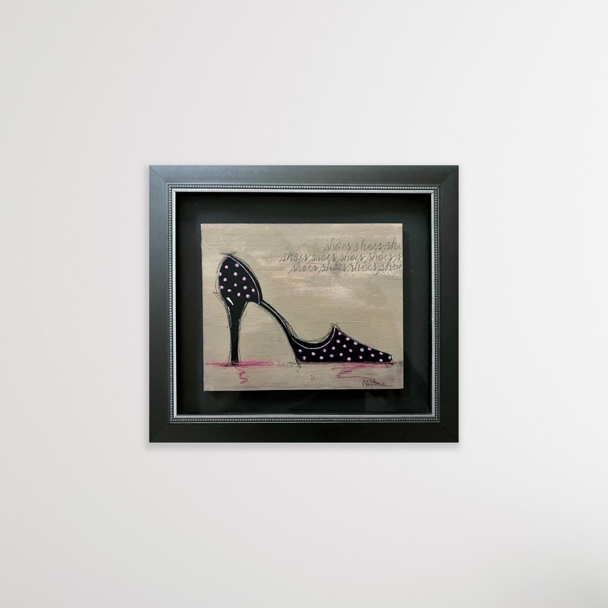 I Love Shoes - 5 (8.25”x9.25”, framed, black, beige, pink, part of series) For Sale 1