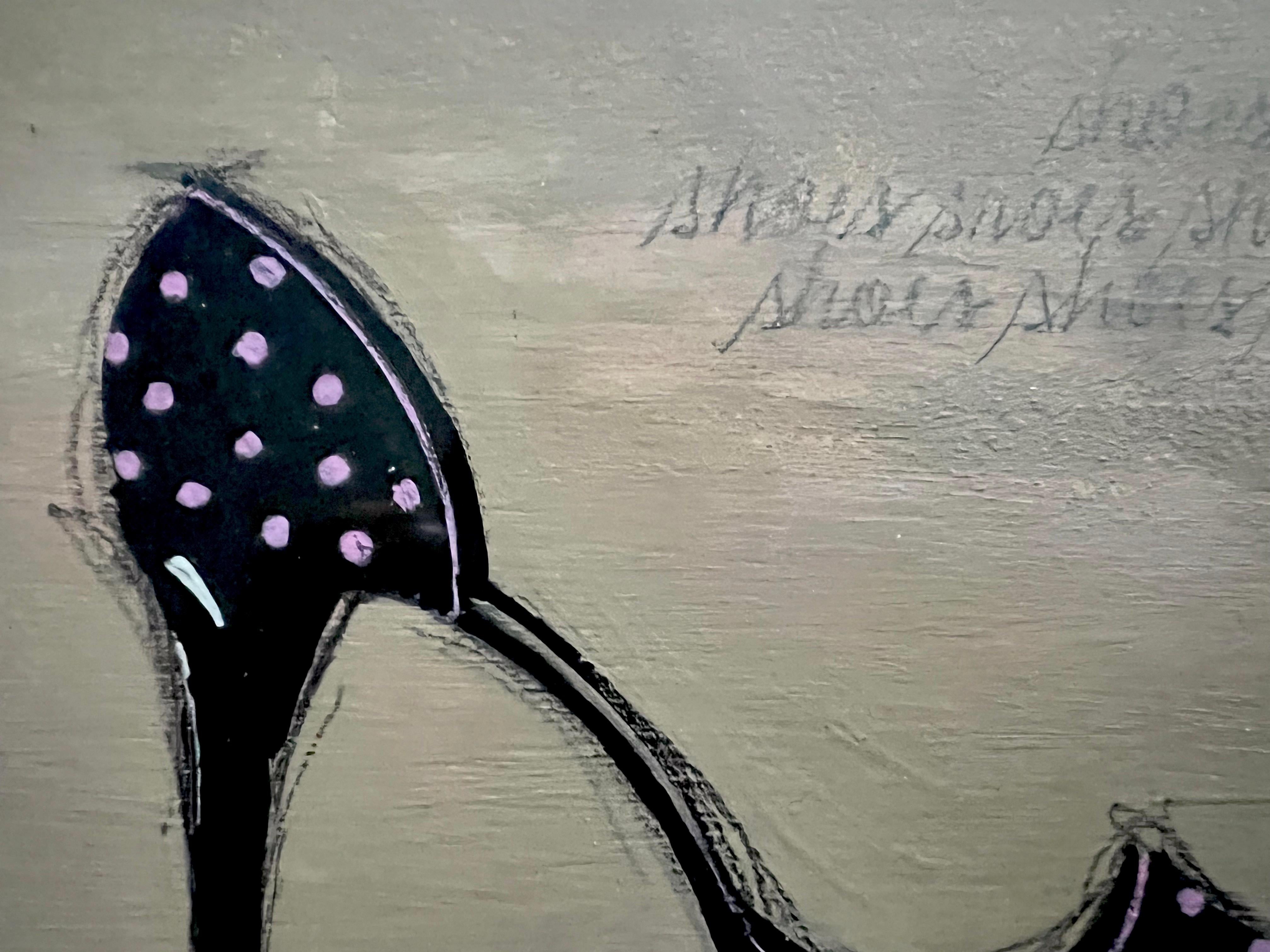 I Love Shoes #5 -8.25x9.25, Art original, encadré, Pink Polka Dots, Black-Beige en vente 1