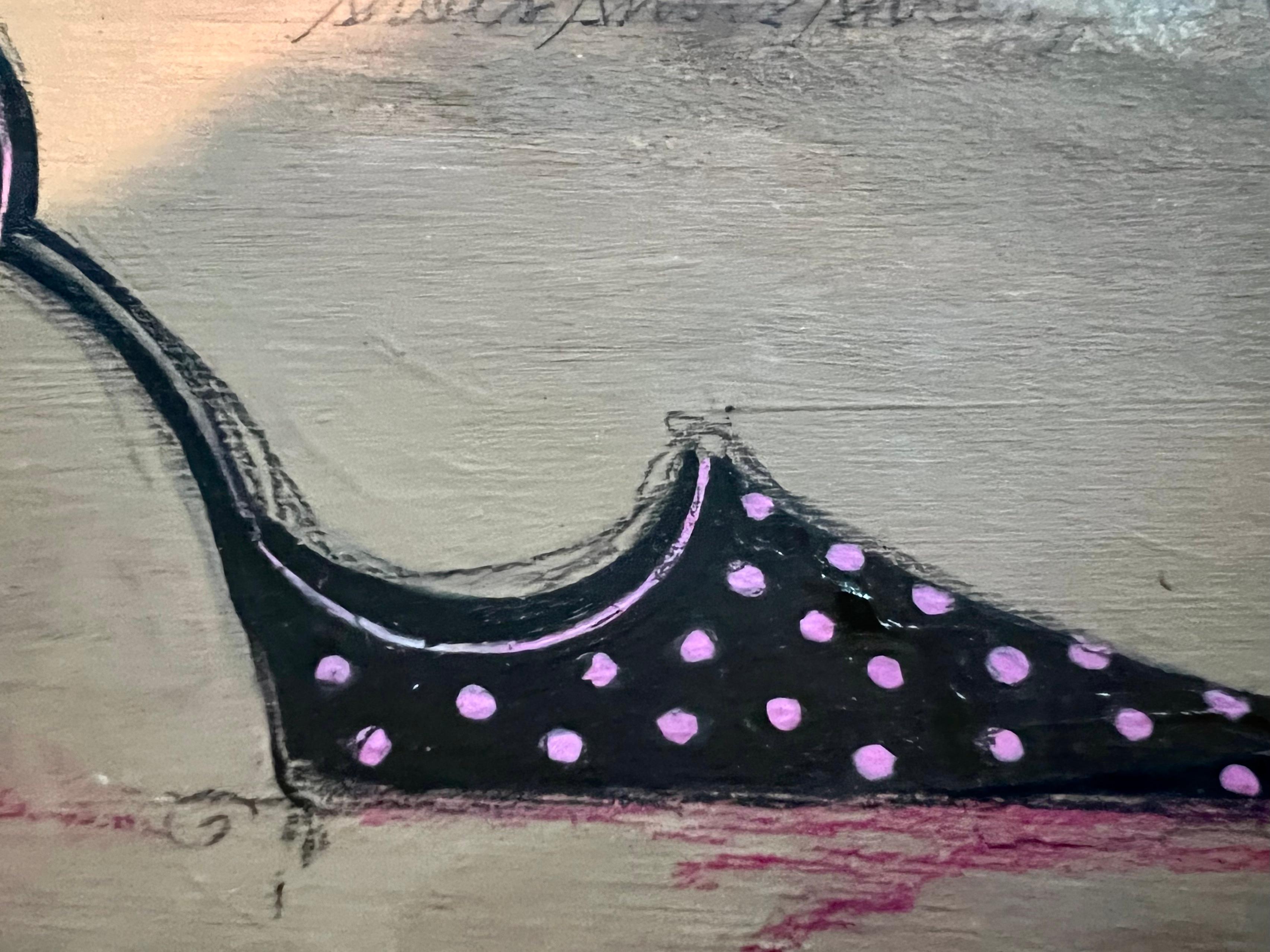I Love Shoes - 5 (8.25”x9.25”, framed, black, beige, pink, part of series) - Gray Still-Life by Andrea Stajan-Ferkul