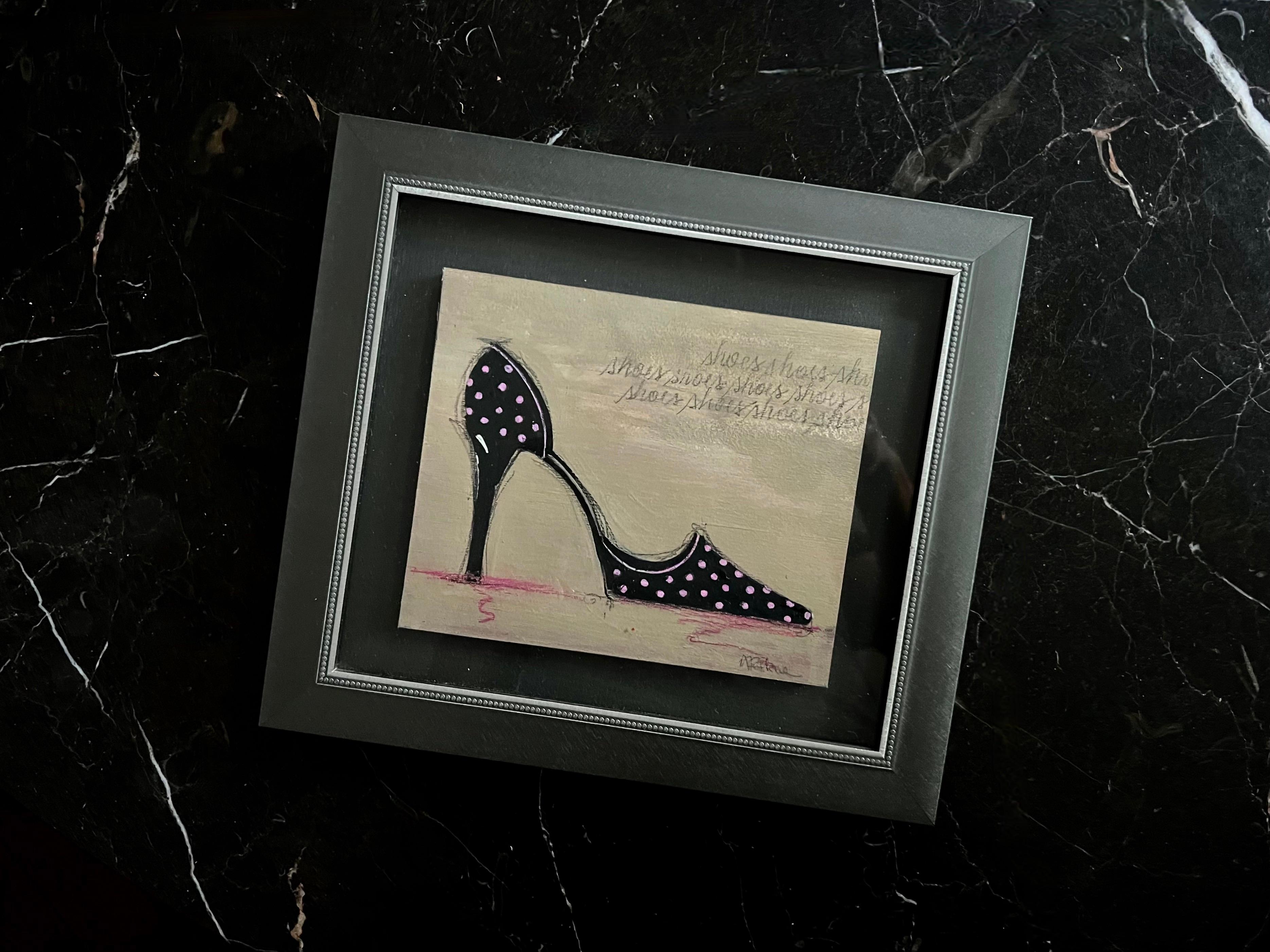 I Love Shoes - 5 (8.25”x9.25”, framed, black, beige, pink, part of series) For Sale 5