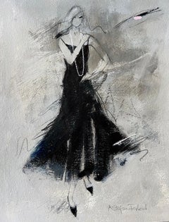 Blowing In The Wind (8”x10” Artwork On Paper, Black Dress And Pearls)