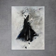 Blowing In The Wind (8”x10” Artwork On Paper, Black Dress And Pearls)