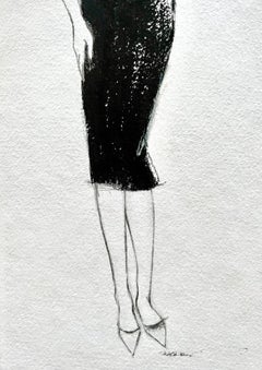 Pencil Skirt - 5"x 7”- Original Artwork On Paper, Black And White