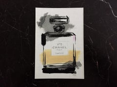 Homage to Chanel No. 5 - #2 (4" x 5.8", Perfume Art, Black, White, Yellow, Pink)