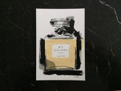 Homage to Chanel No. 5 -  #1 ( 4" x 5.8", Black, White, Yellow, Pink))