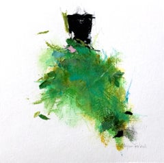 I Went To A Garden Party - 6,5" x 6,5", œuvre d'art originale sur papier, robe verte