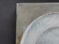 Dinner Plate 1 - 8"x10", Still Life Painting, Collage, Muted Green, White, Beige