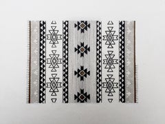 Magic Carpet Ride 2 (9"x12" Navajo Rug Art, Geometric, Black, White, Brown)