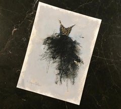 The Dressing Room 3 - 5"x7" Black Leopard Print Dress Painting, Artwork On Paper
