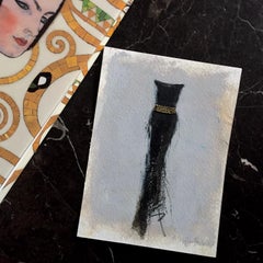 The Dressing Room 2 - 5"x7" Fortuny Style Black Dress Painting, Artwork On Paper