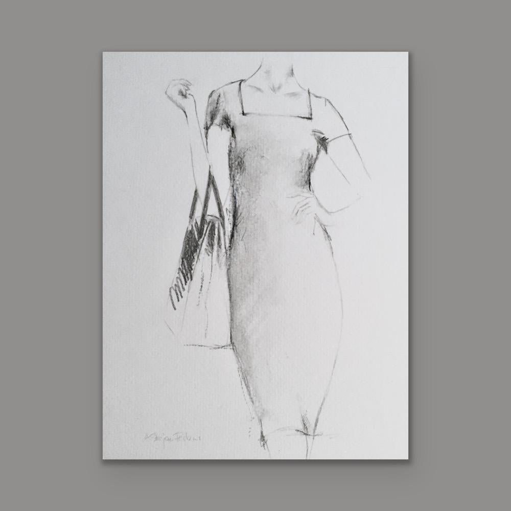 Andrea Stajan-Ferkul Figurative Art - It's All In The Bag #3, 8"x10", Original Pencil Artwork On Paper, Black & White