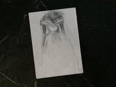 Un bel pasticcio - 5 "x7", acrilico e matita, opera d'arte su abito bianco