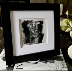 The Hat Lady - 8"x8" Framed Artwork (Black, White, Red, Figurative, Fashion)