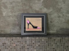 I Love Shoes -  (8.25”x9.25”, Shoe Series, Pink And Black Shoe, Framed)