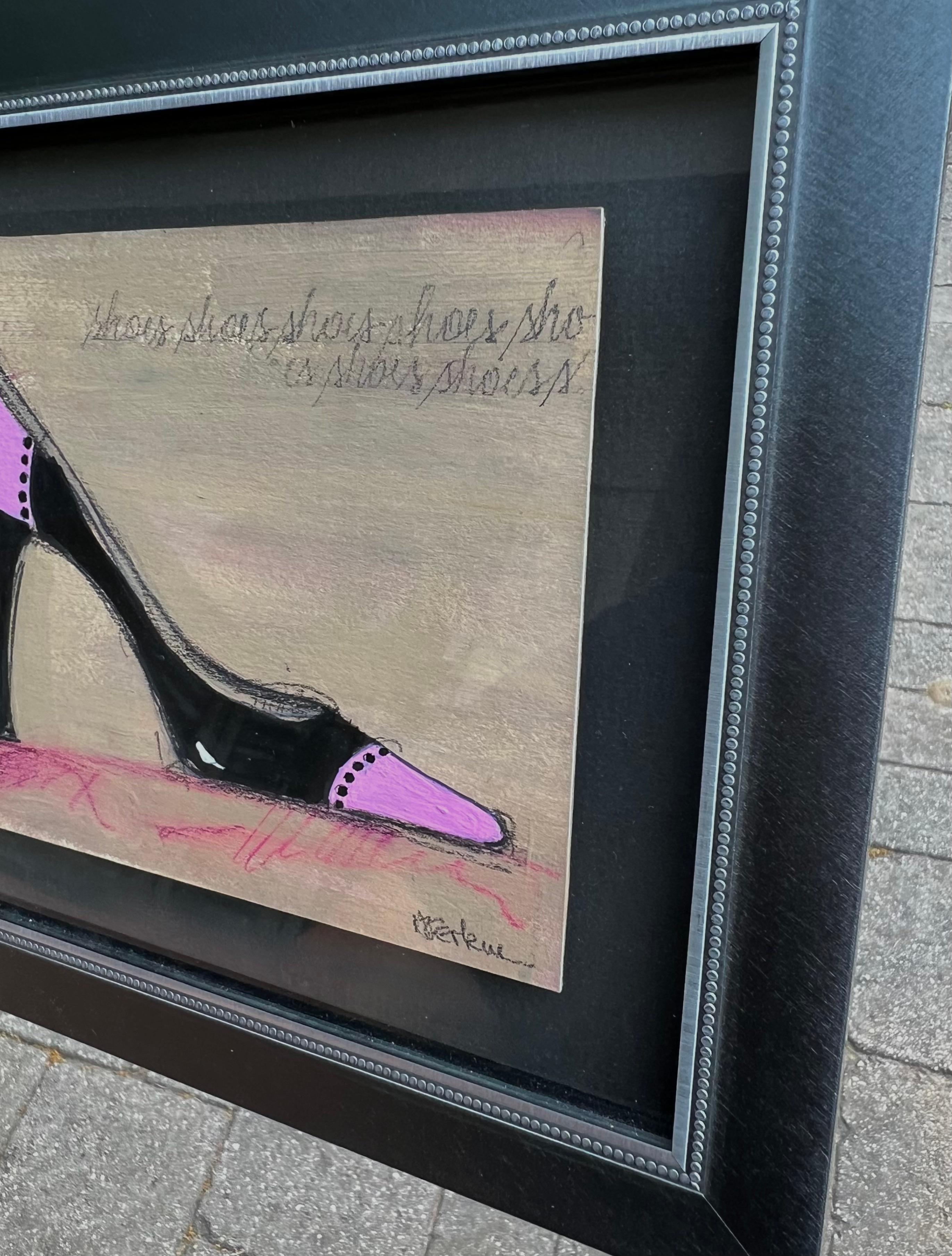 I Love Shoes -  (8.25”x9.25”, Shoe Series, Pink And Black Shoe, Framed) For Sale 4