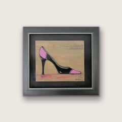 I Love Shoes - 1 - (8.25”x9.25”, Framed Black And Pink Shoe, Original Artwork)