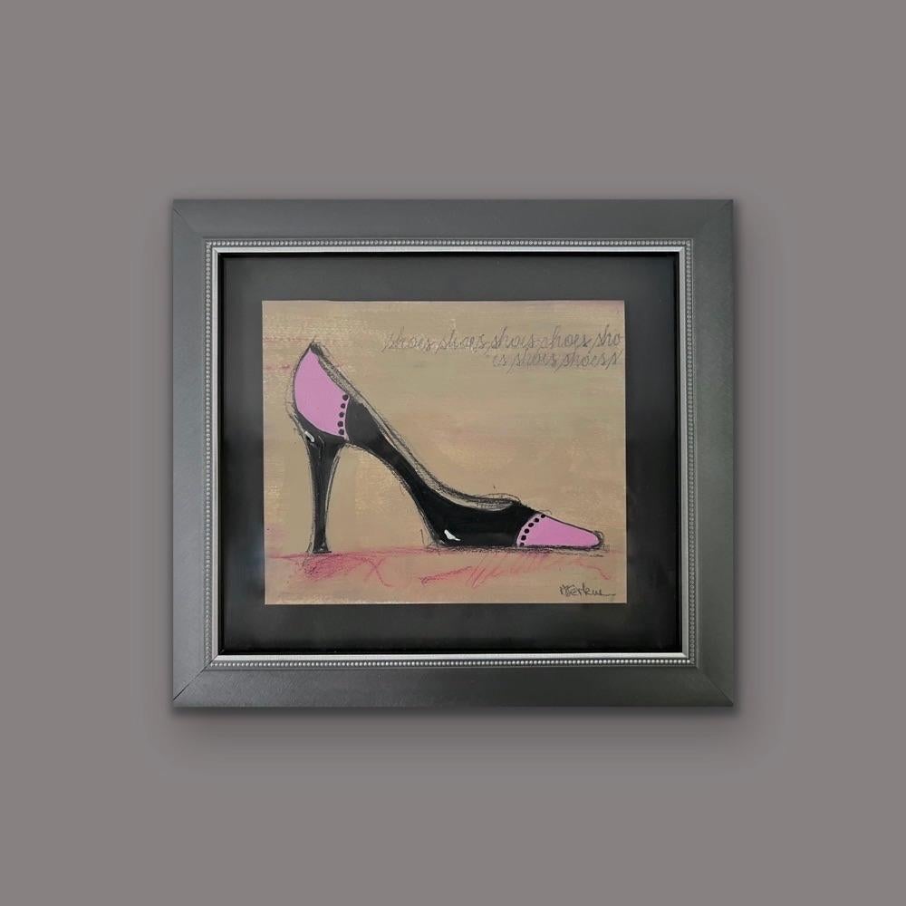 I Love Shoes - 1 - (8.25”x9.25”, Framed Black And Pink Shoe, Original Artwork) For Sale 14