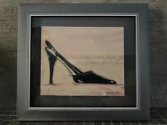 I Love Shoes - 2 (8.25”x9.25”, Black, Pink, Beige - Original Art)