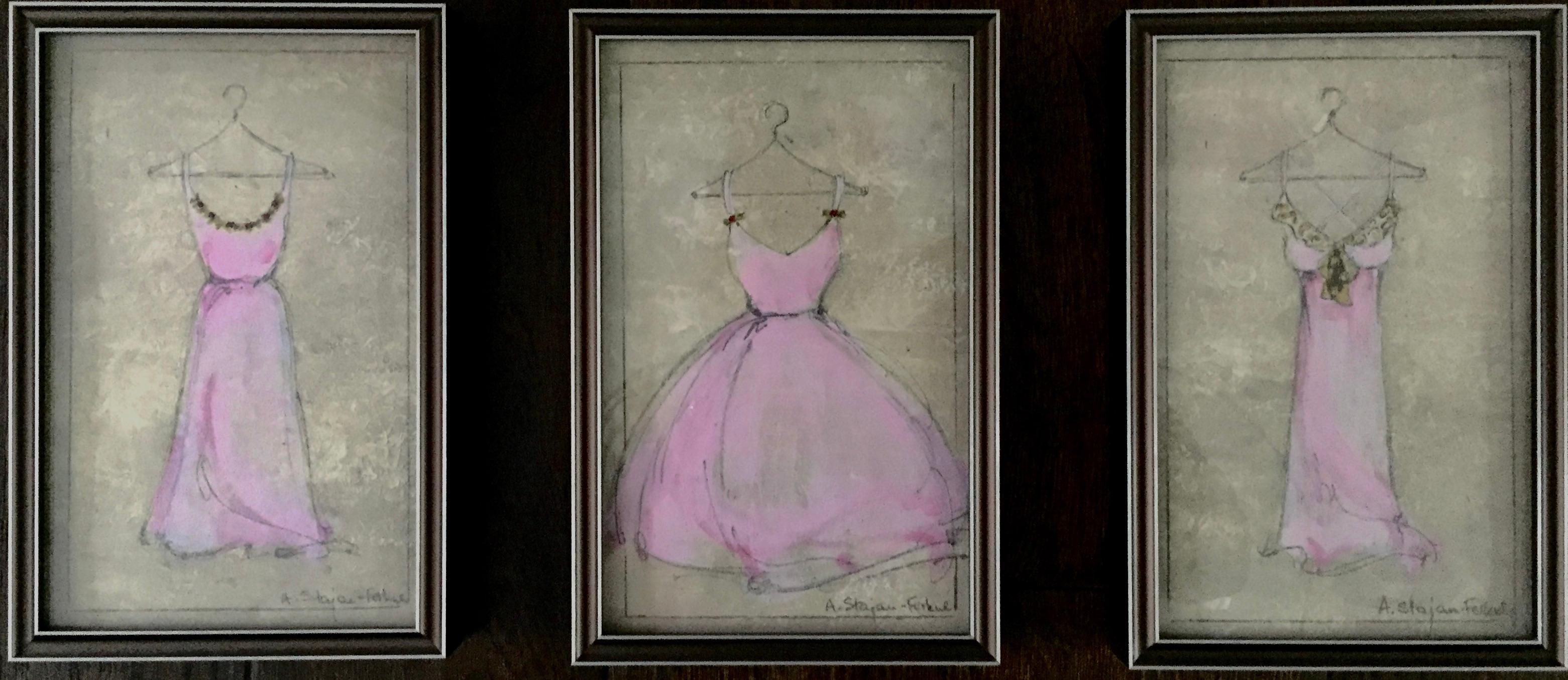 Pretty In Pink - Tre opere d'arte originali, incorniciate, 5,75
