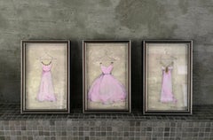 Pretty In Pink - Drei Original-Kunstwerke, gerahmt, 5,75" x 8,5", Kleidgemälde