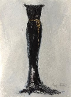 Silhouette - 5 "x7", Vestito nero, Opera d'arte su carta, Pittura, Dettaglio oro