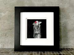 Crimson - 8"x8", Framed Artwork On Paper, Figurative, Black And White