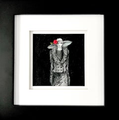 Crimson - 8"x8", Framed Artwork On Paper, Figurative, Black And White