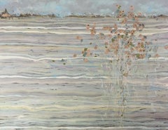 Just Breathe - 48"x60", geblümte Landschaft, grünblauer halb abstrakter Impressionismus