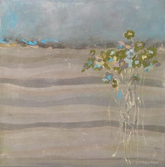 A Little Blue (16"x16", peinture de paysage floral, semi-abstrait, impressionnisme)