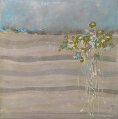 A Little Blue - 16 "x16", Quadro di paesaggio floreale, semi-astratto, cielo