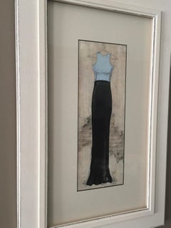 Elegant Evening - 15"x23", Original Painting, Framed Artwork, Beige Black Blue