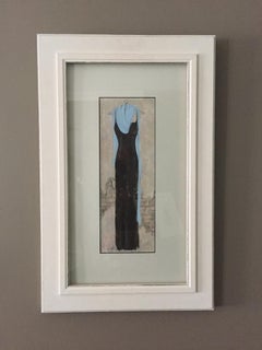Classy Evening - 15"x 23", Original Artwork, Framed Dress, Brown, Beige, Blue