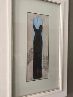 Classy Evening - 15"x 23", Original Artwork, Framed, Dress, Brown, Beige, Blue