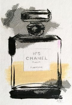 Homage to Chanel #2, 4"x6" Still Life Artwork, Black And White, Yellow