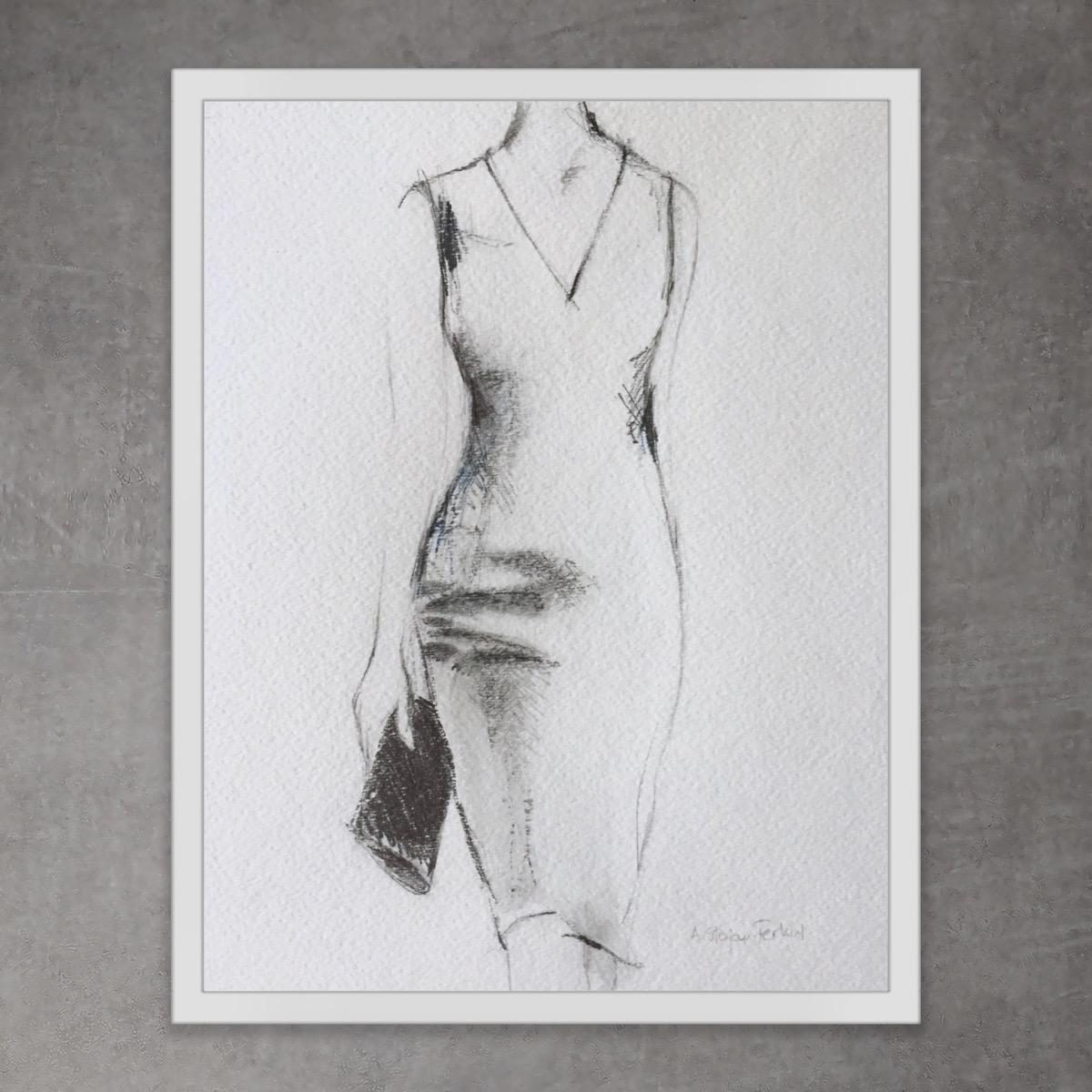 Bag Lady #2, Pencil Drawing On Paper, Fashion, Dress, Black And White   6